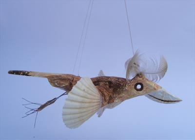 Plumed flying bird