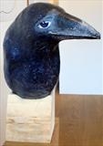 Wise Raven by Dianne Preston, Sculpture, Papier mâché, wire and cherry wood