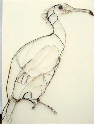 Cormorant by Dianne Preston, Drawing, Wire on canvas