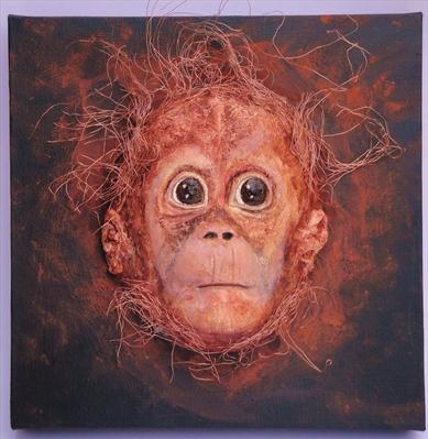 Zoo baby (orang-utan) by Dianne Preston, Sculpture, Paper pulp and wire on canvas